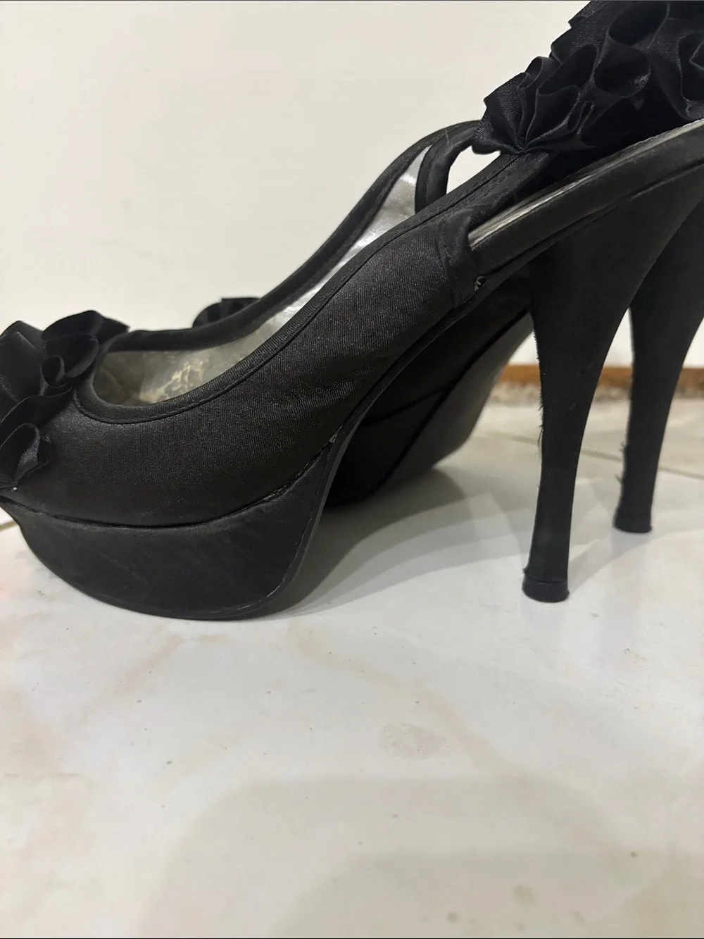 Sarah Jayne Black Satin  Heels
